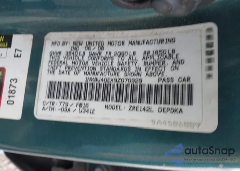 2009 Toyota Corolla Le from USA, damaged, VIN 1NXBU40EX9Z070929